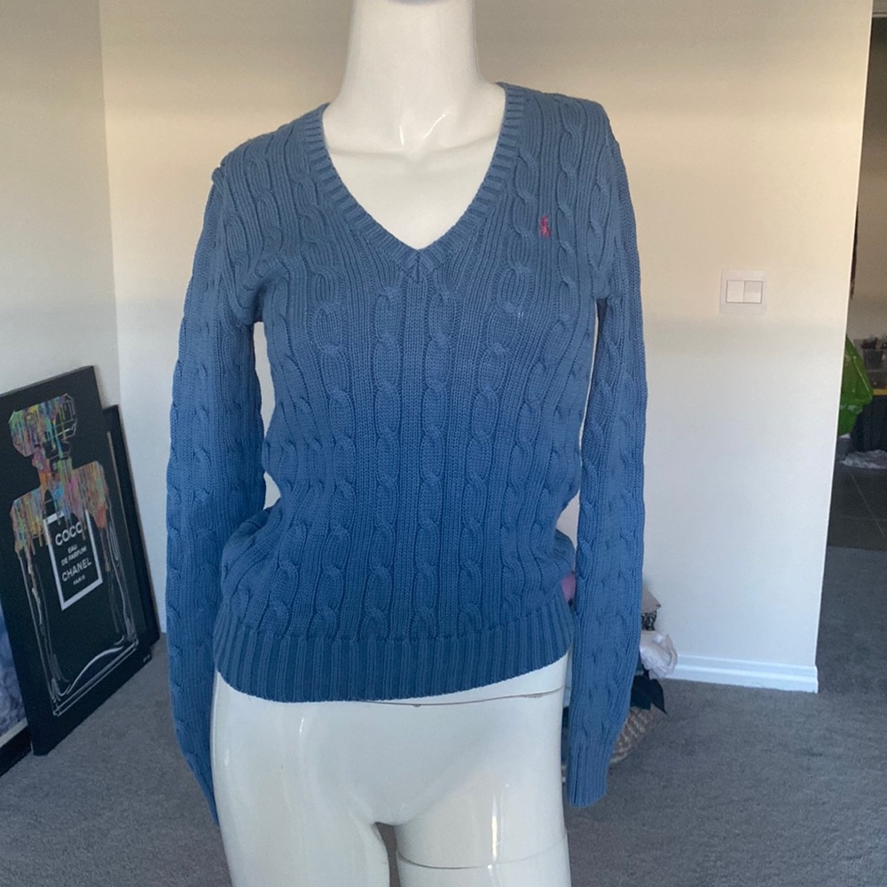 RALPH LAUREN SPORT BLUE KNIT SWEATER TOP SIZE XS